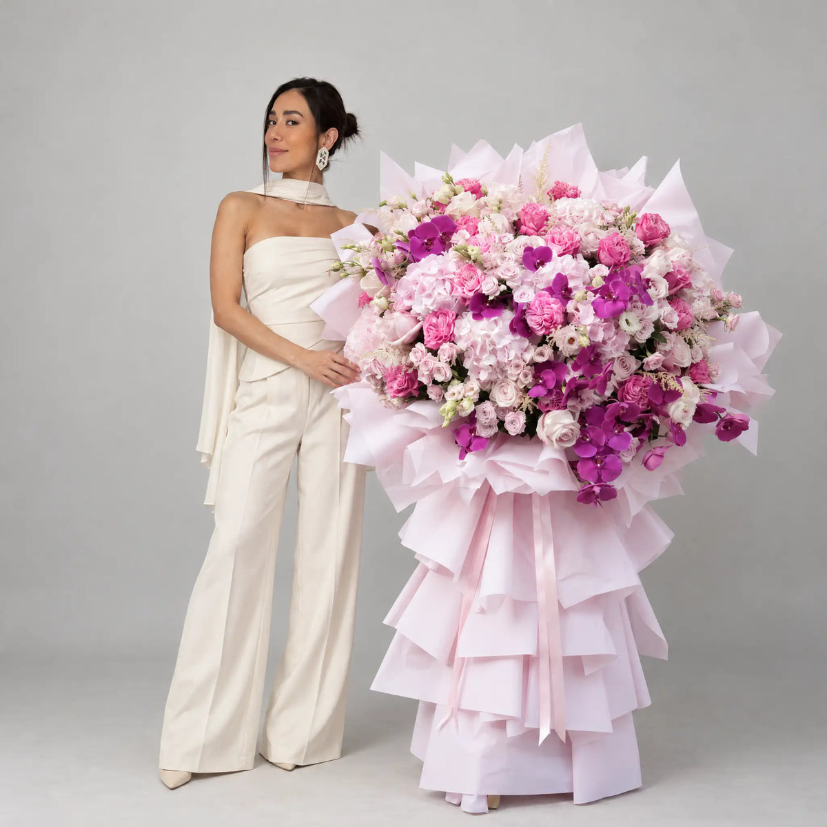 Atelier Blush luxury pink flower stand with roses and orchids by The SoArt