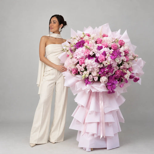 Atelier Blush luxury pink flower stand with roses and orchids by The SoArt