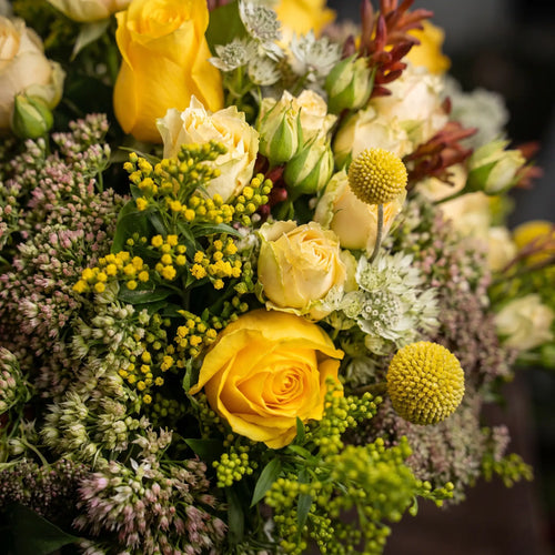 Close-up of Autumn Meadow hand-tied flower bouquet
