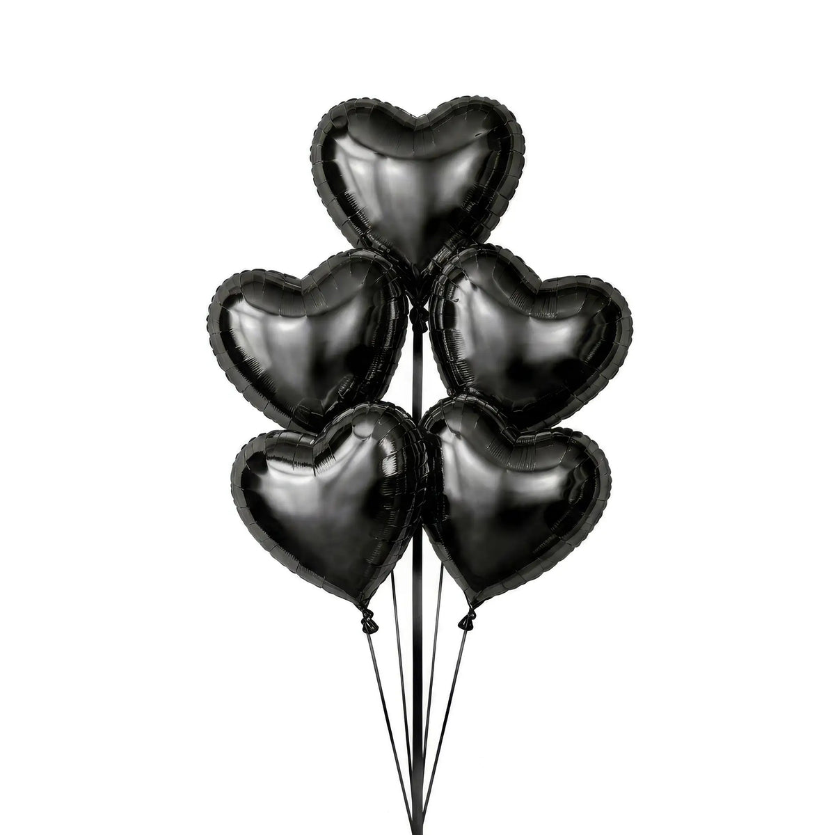 Five black heart helium balloons by The SoArt