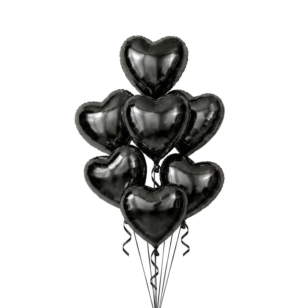 Seven black heart helium balloons by The SoArt