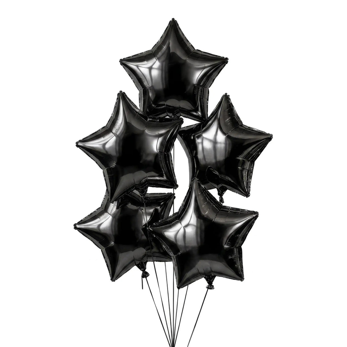 Five black star helium balloons by The SoArt
