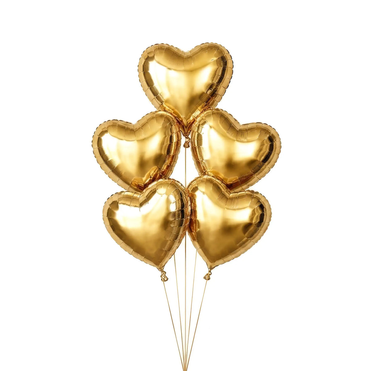 Five gold heart helium balloons by The SoArt
