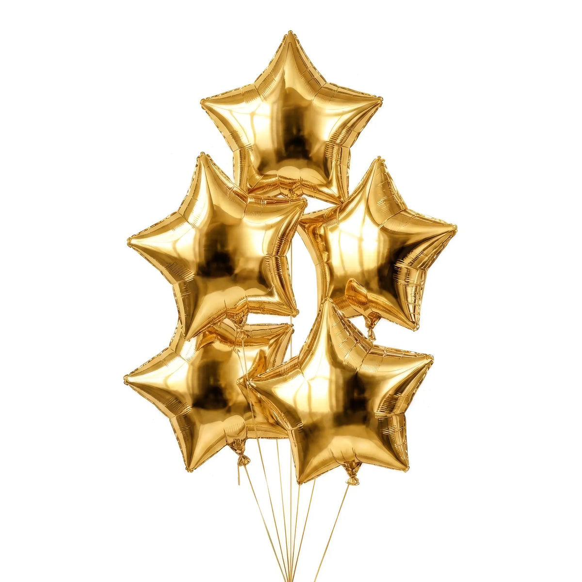 Five gold star helium balloons by The SoArt
