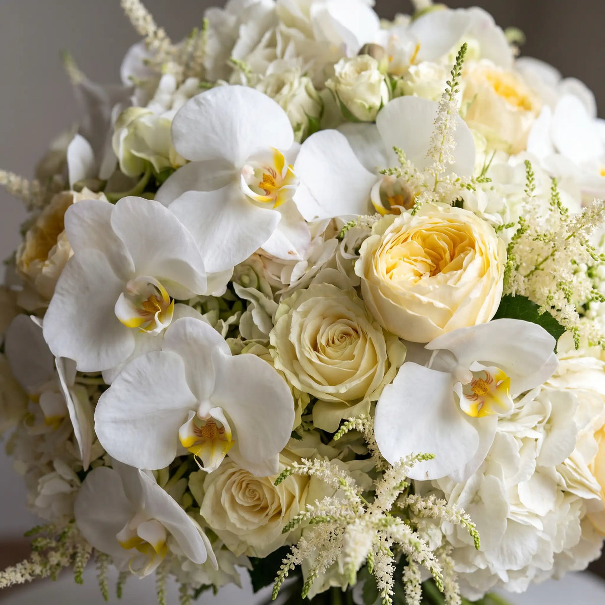 Close-up of Ivory Grace hand-tied flower bouquet