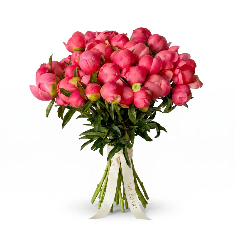 Just Peonies Coral Charm hand-tied peony bouquet by The SoArt
