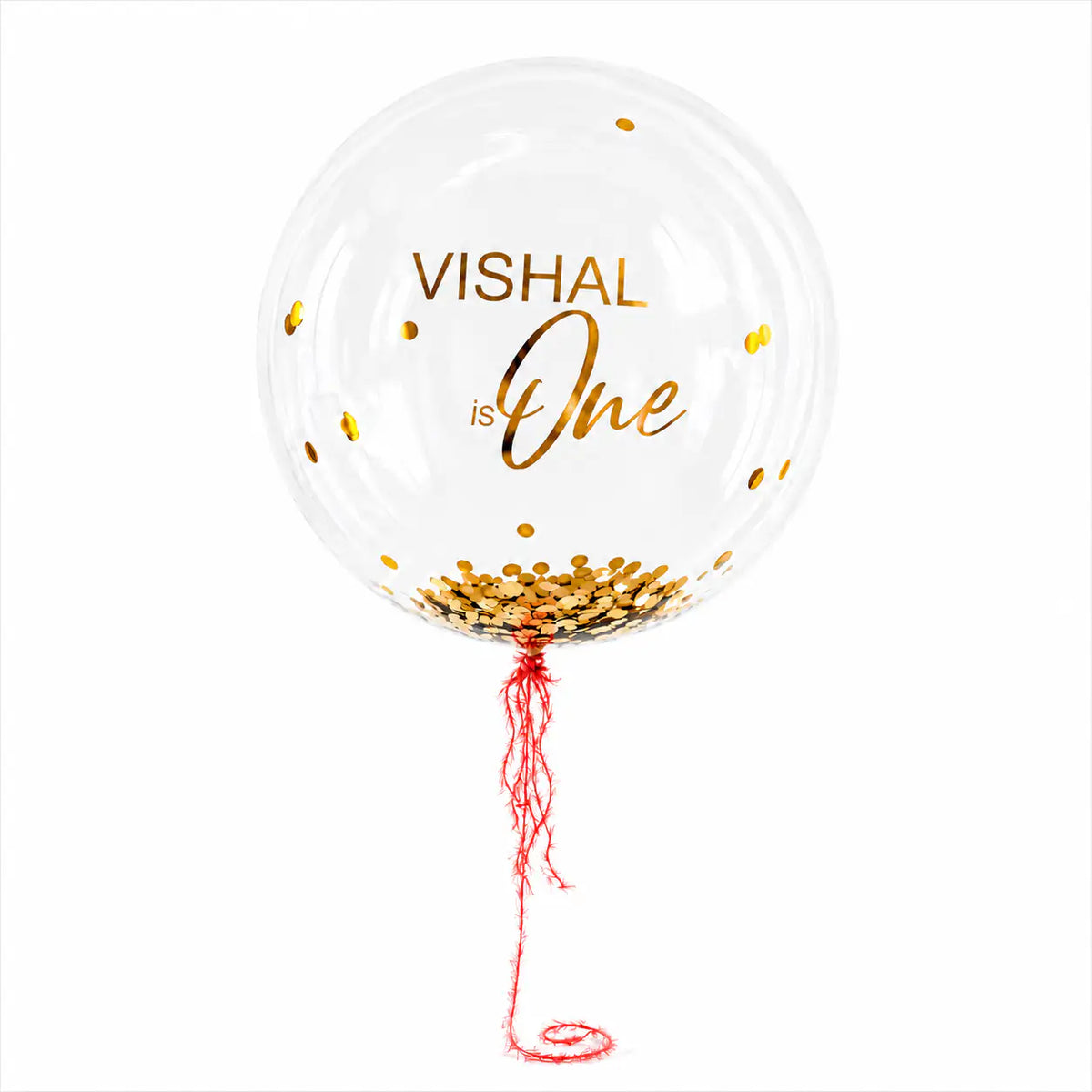 Gold personalised helium bubble balloon with confetti by The SoArt