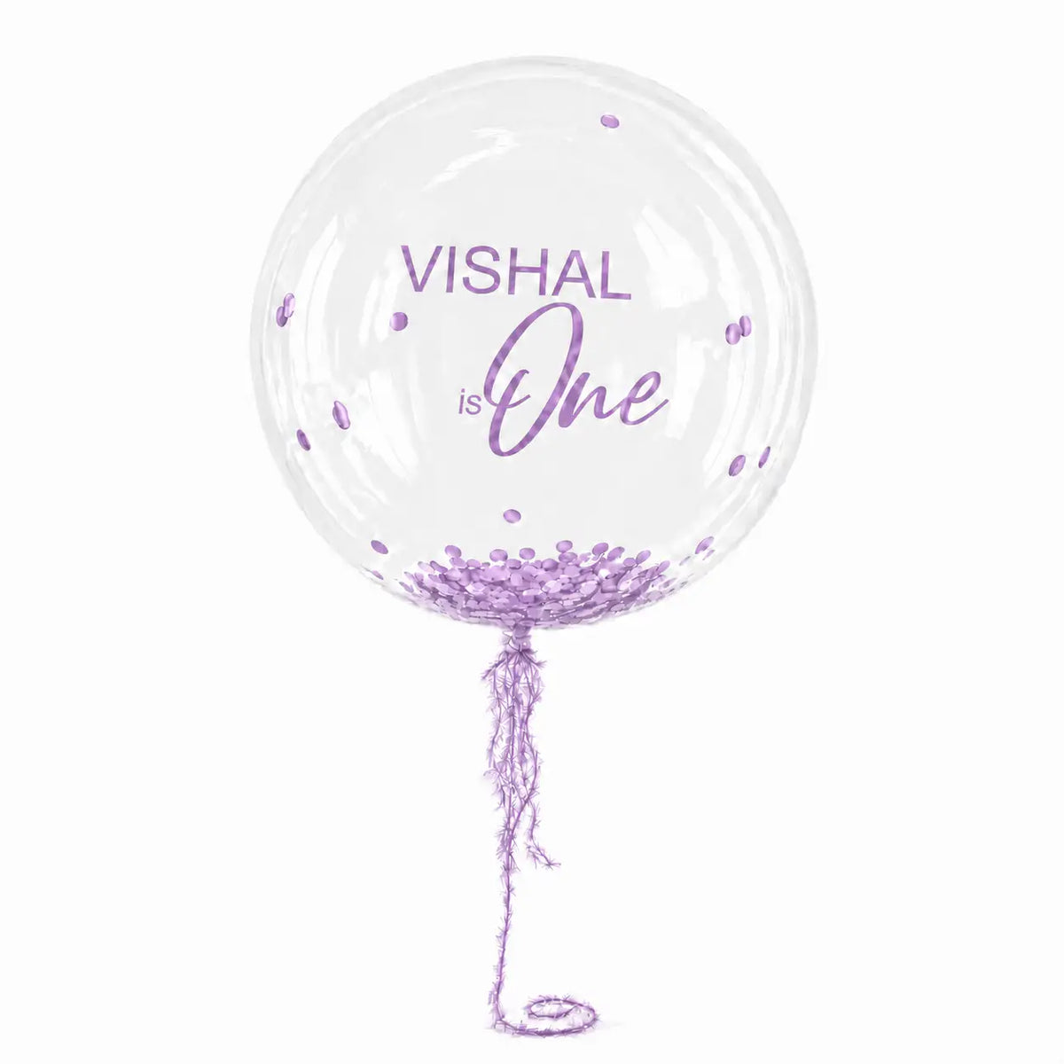 Lilac personalised helium bubble balloon with confetti by The SoArt