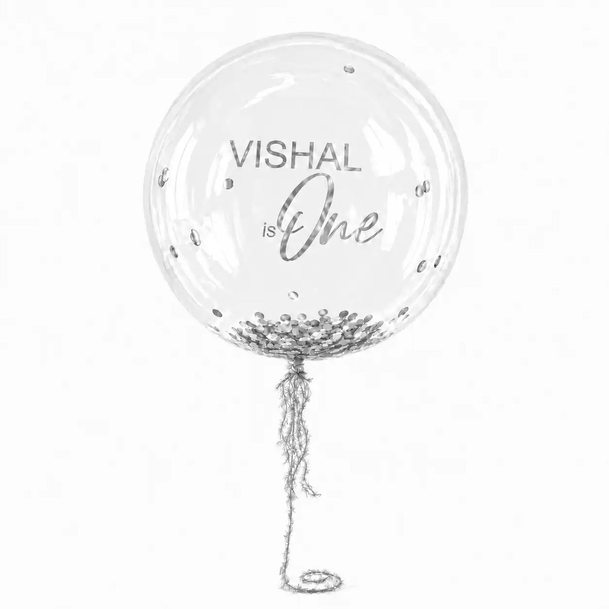 Silver personalised helium bubble balloon with confetti by The SoArt