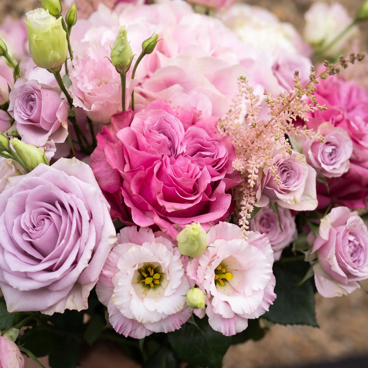 Close-up of Pink Symphony hand-tied flower bouquet