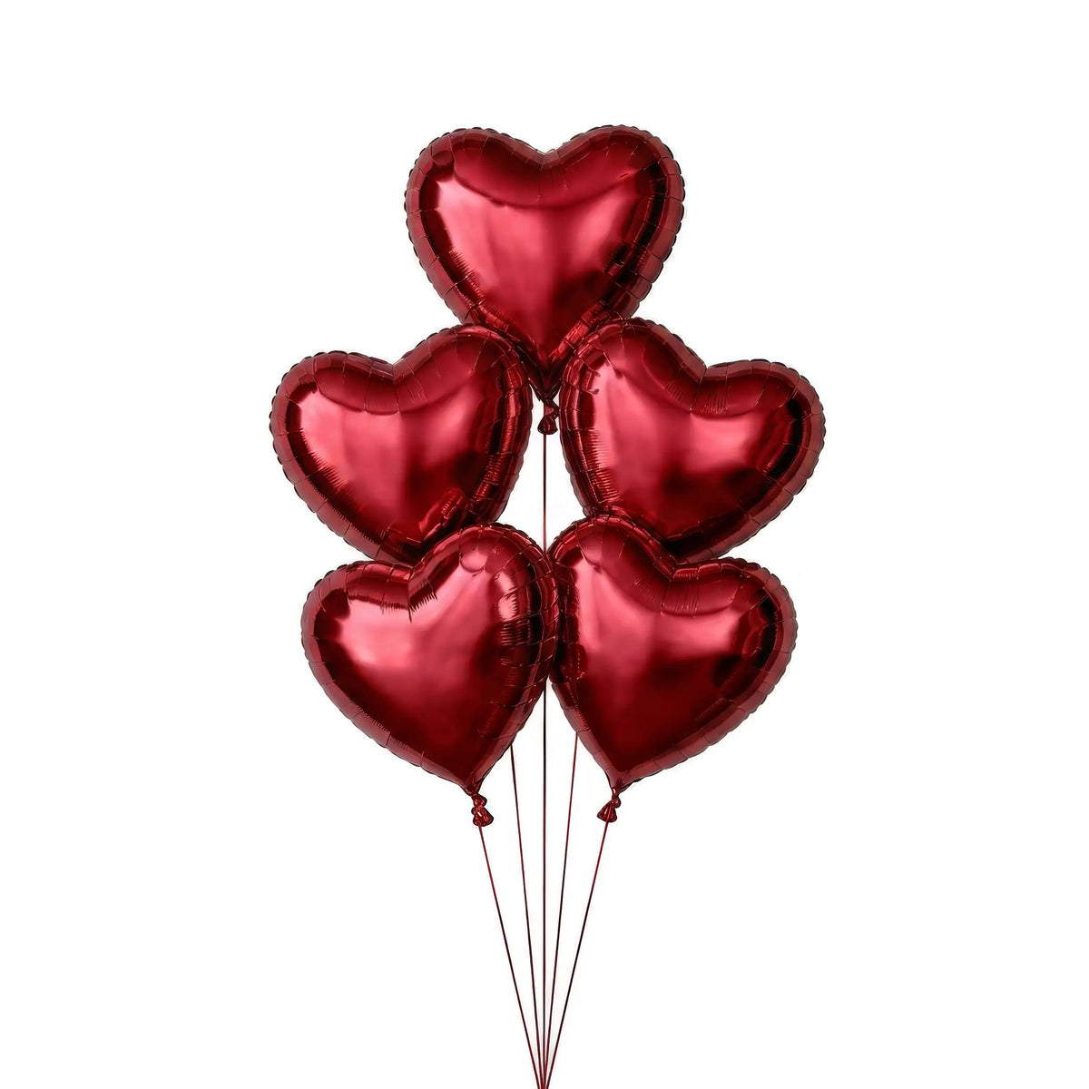 Five red heart helium balloons by The SoArt