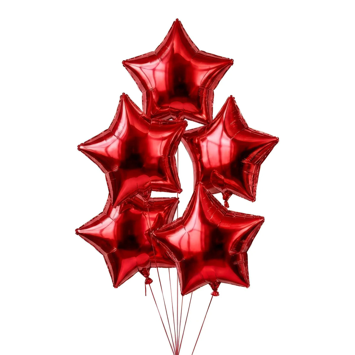 Five red star helium balloons by The SoArt