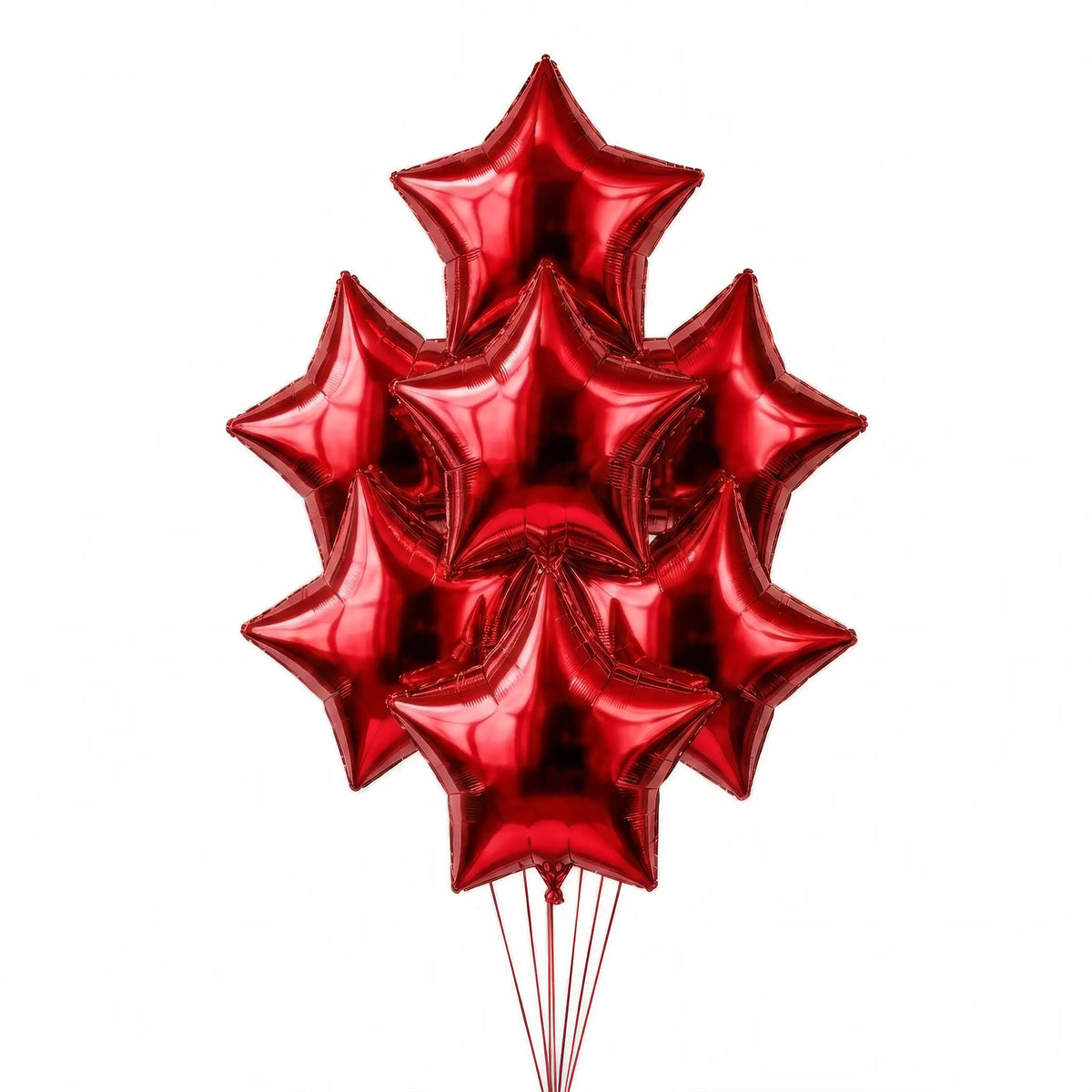 Seven red star helium balloons by The SoArt