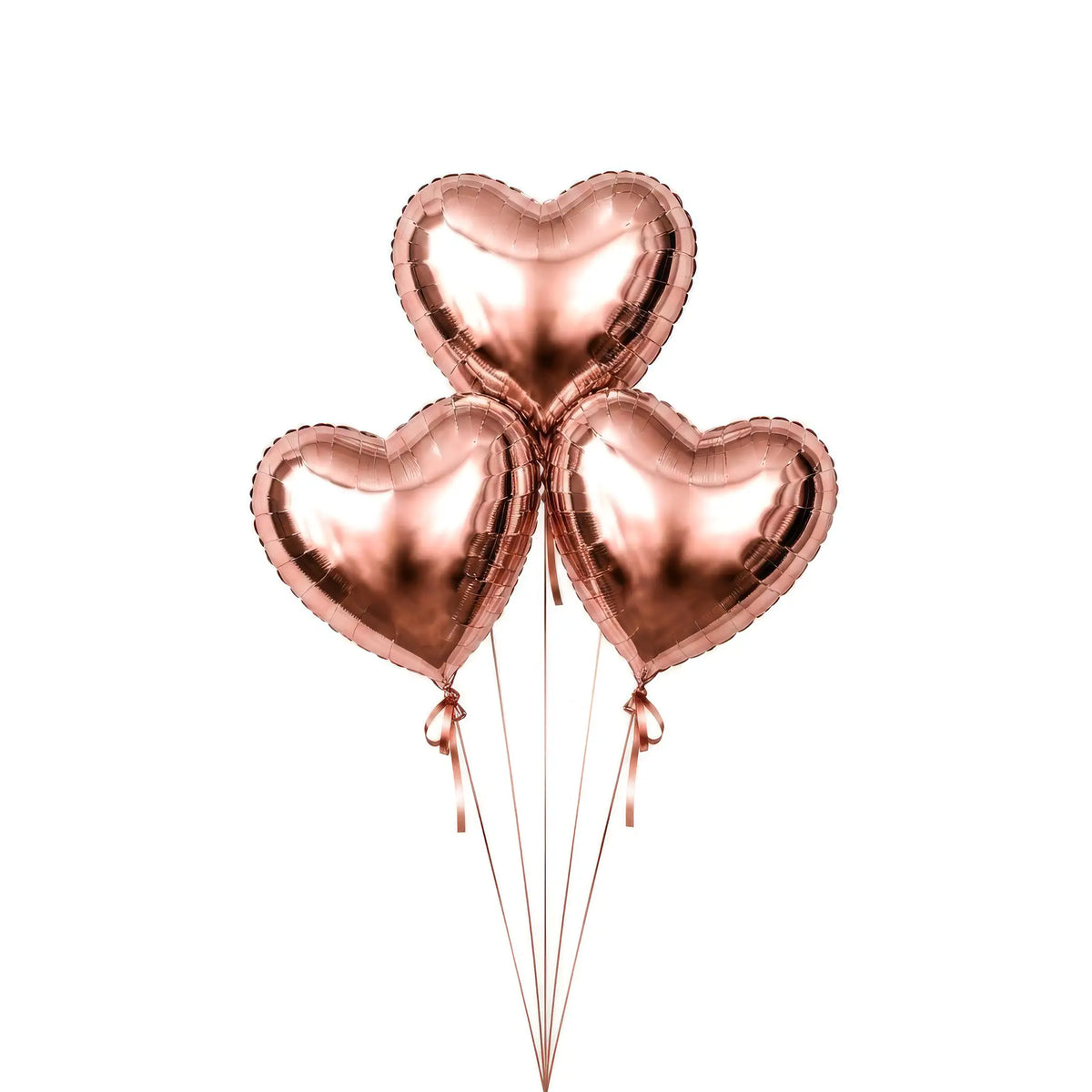Three rose gold heart helium balloons by The SoArt