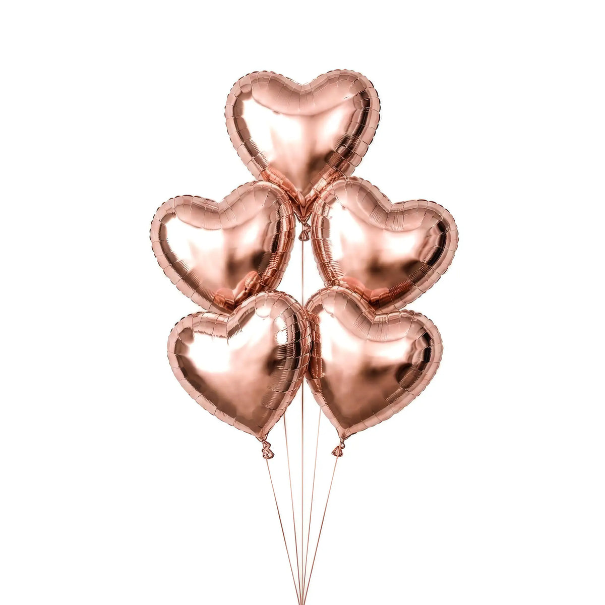 Five rose gold heart helium balloons by The SoArt