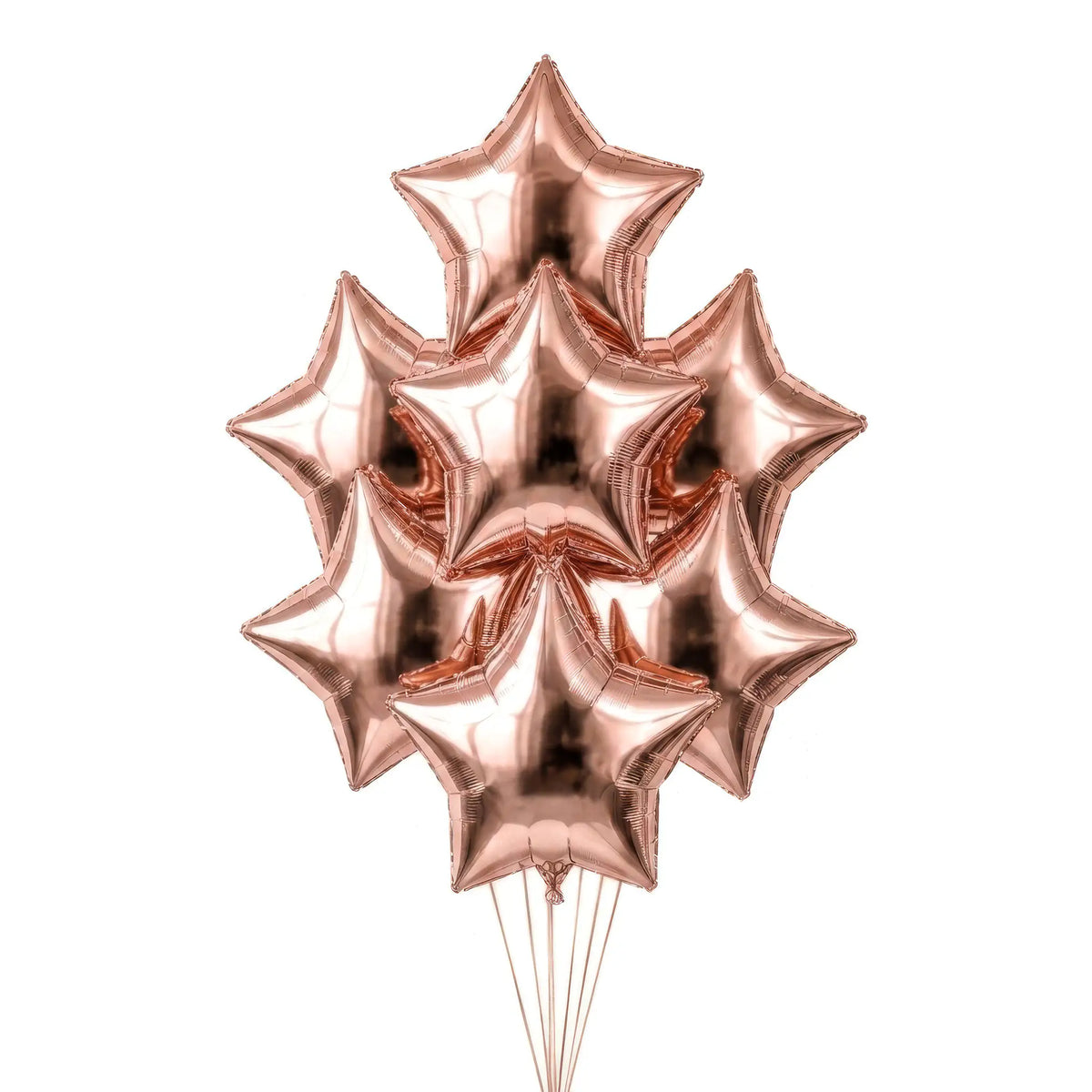 Seven rose gold star helium balloons by The SoArt