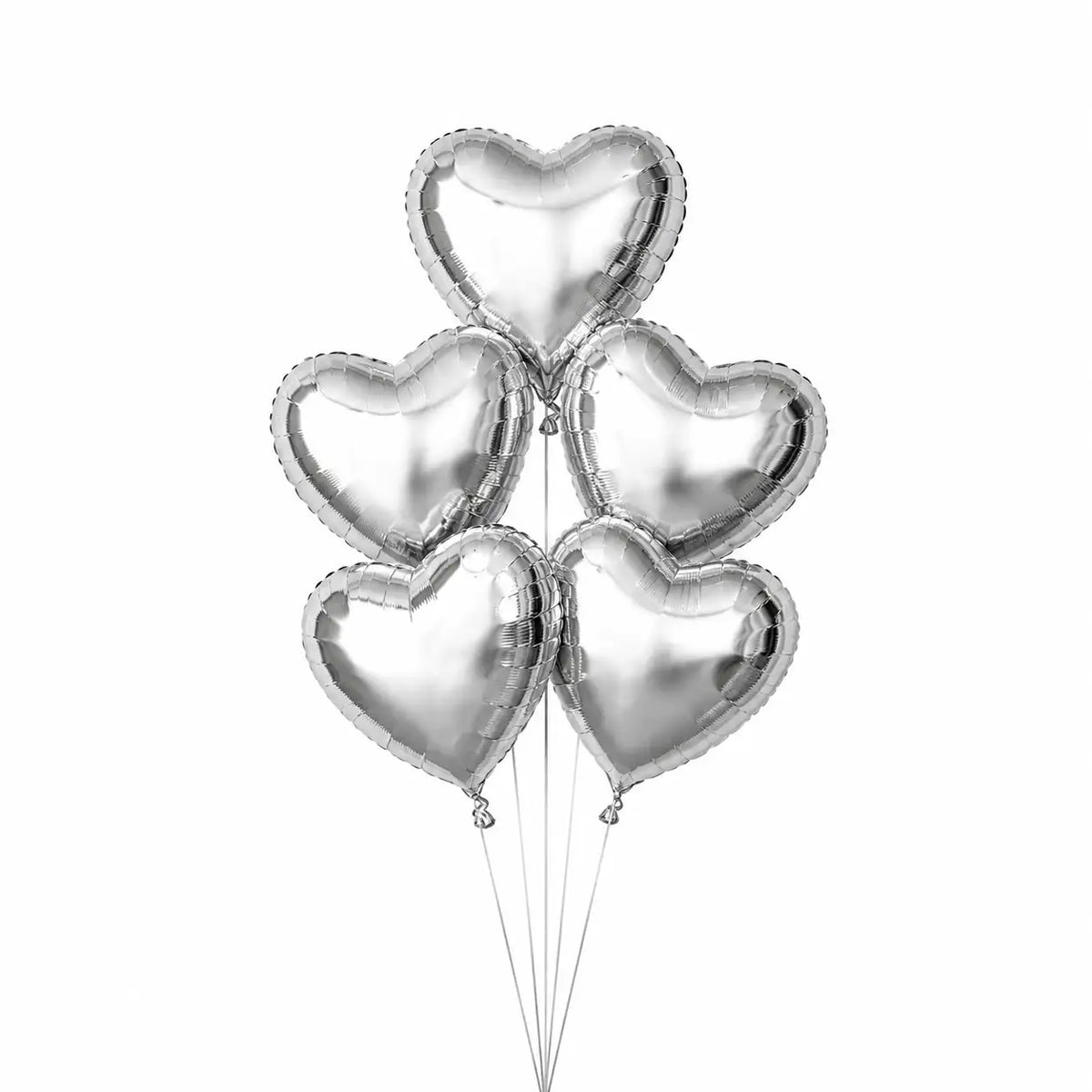 Five silver heart helium balloons by The SoArt