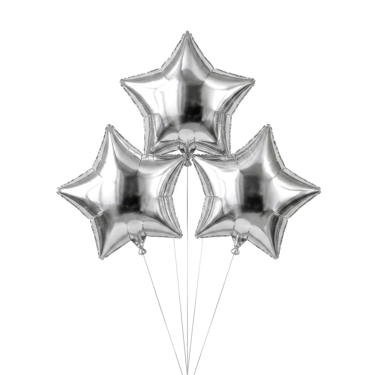 Three silver star helium balloons by The SoArt