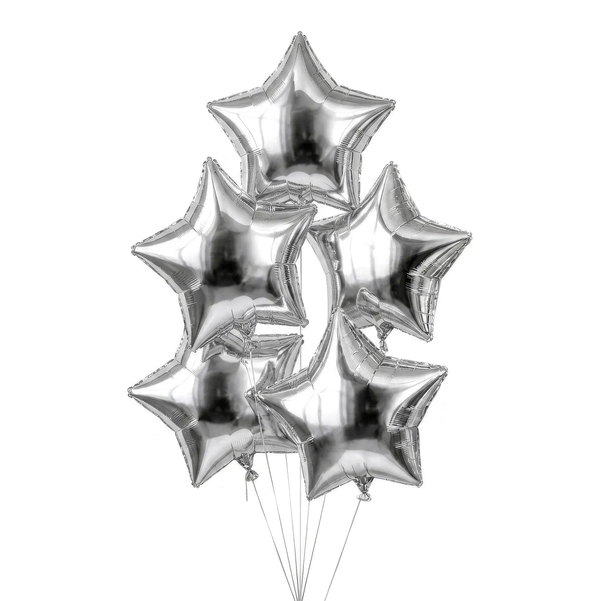Five silver star helium balloons by The SoArt
