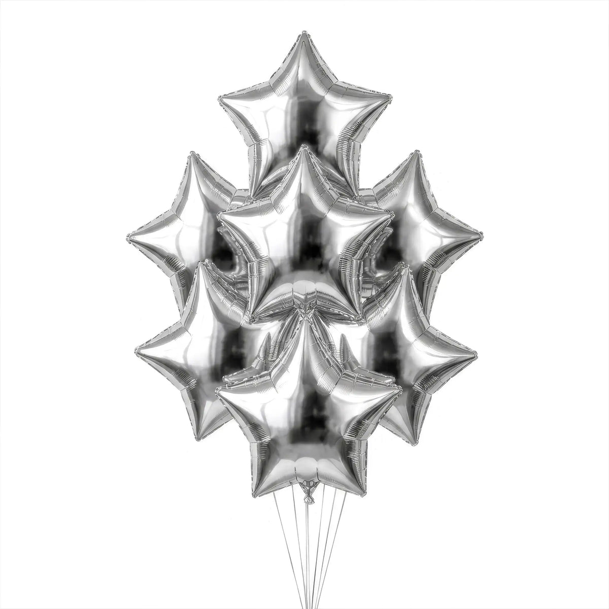 Seven silver star helium balloons by The SoArt