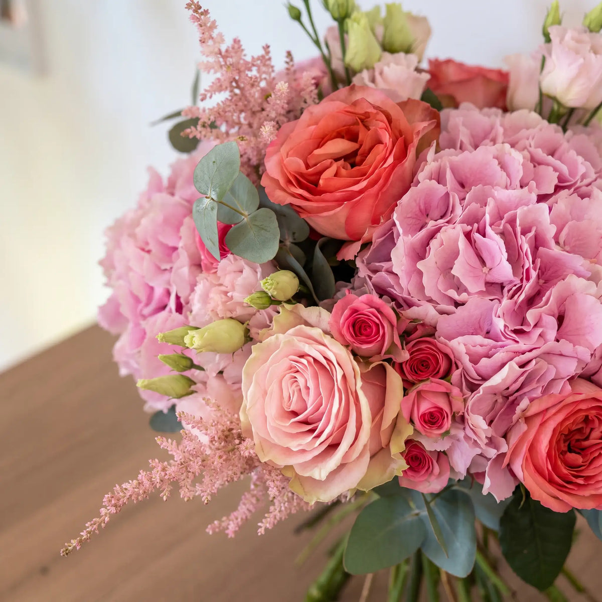 Close-up of Velvet Petals hand-tied flower bouquet