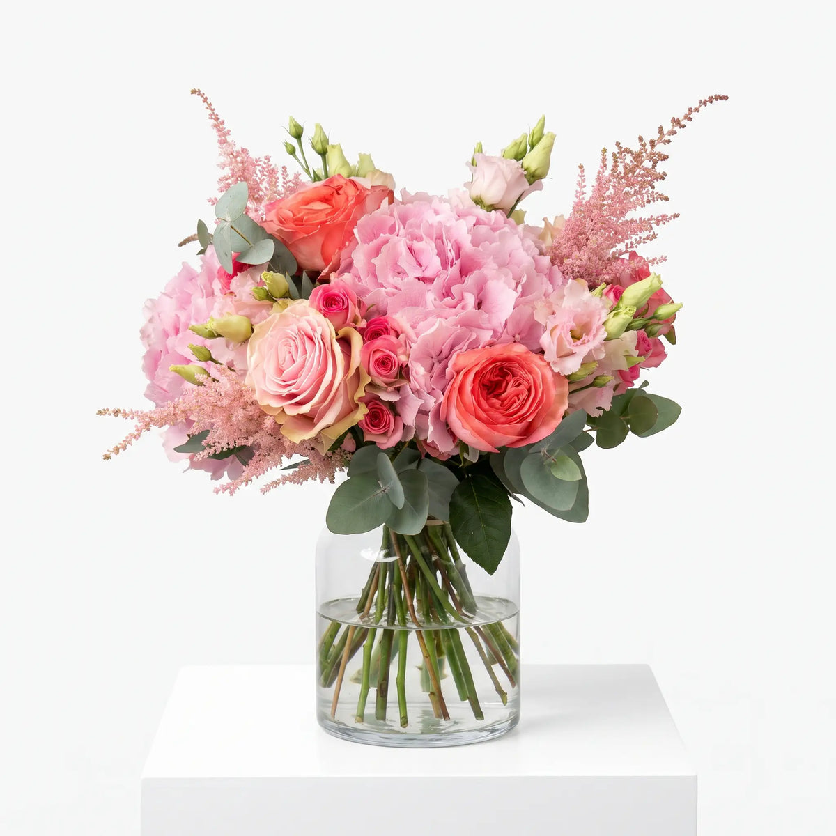 Velvet Petals flower bouquet arranged in a glass vase