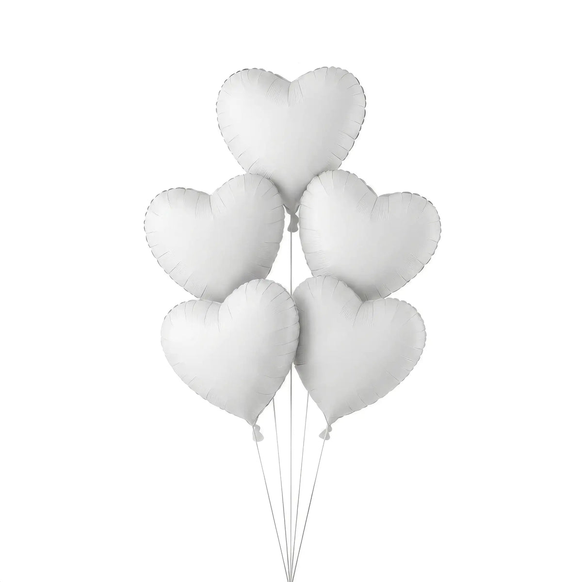 Five white heart helium balloons by The SoArt