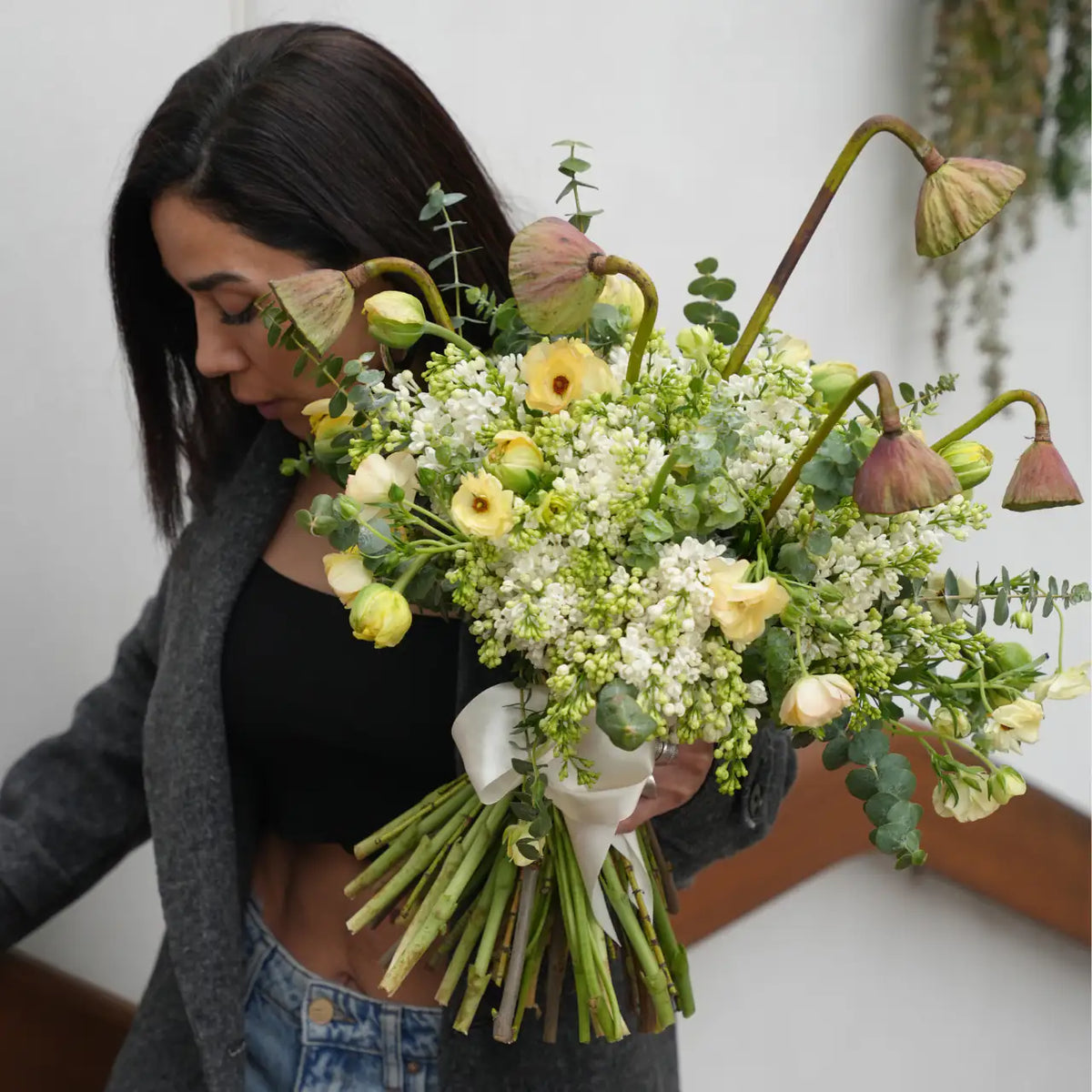 Wild Poetry flower bouquet styled in a lifestyle setting